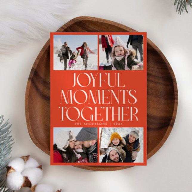 Joyful Moments Together Red Multi Photo Holiday Card (Creator Uploaded)