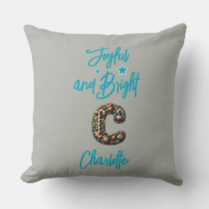Joyful Monogram Christmas Throw Pillow
