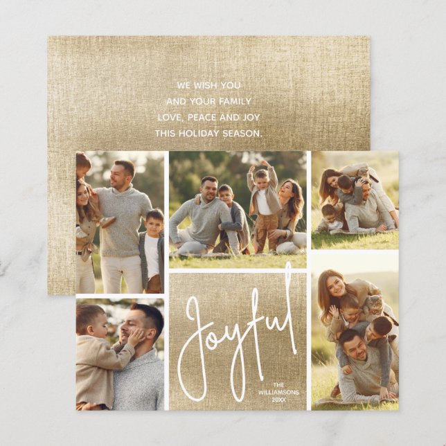 JOYFUL Multi Photo Gold Budget Cartes de fin de an (Devant / Derrière)
