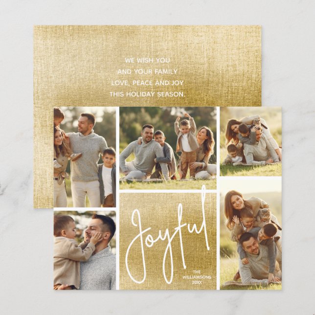 JOYFUL Multi Photo Gold Budget Cartes de fin de an (Devant / Derrière)