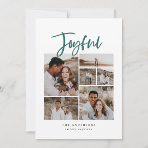 Joyful multi photo holiday Christmas teal