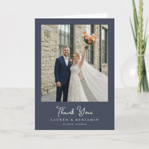Joyful Navy Contemporary Photo Thank You Card