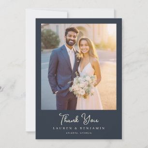 Joyful Navy Elegant Photo Thank You Card