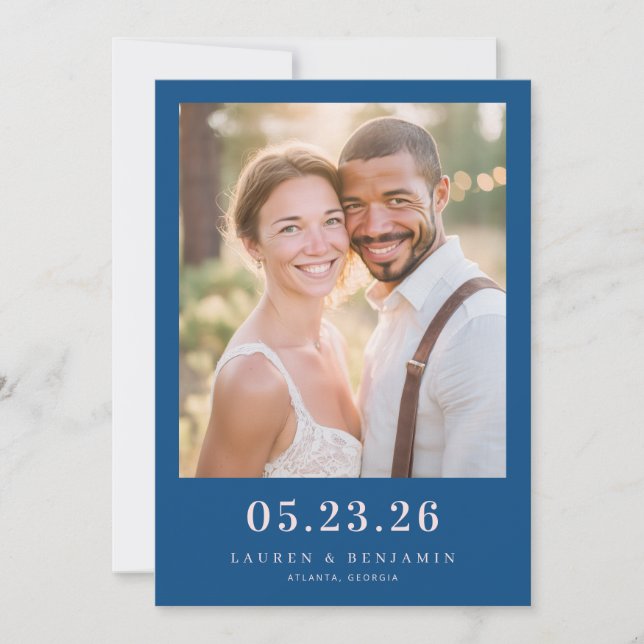 Joyful Navy Photo Save The Date (Front)