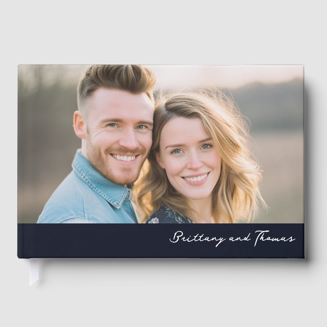 Joyful Navy Realistic Photo Guest Book (Front)