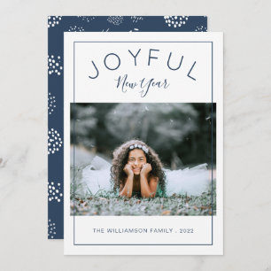 Joyful New Year Photo Card   Navy Blue