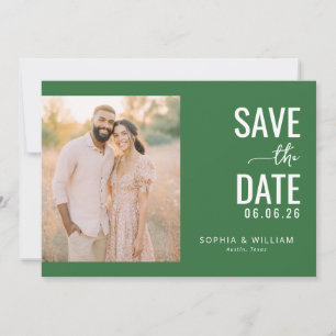 Joyful Olive Green Contemporary Photo Save The Date