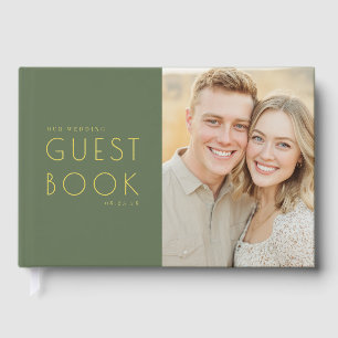 Joyful Olive Green Minimalist Photo Guest Book