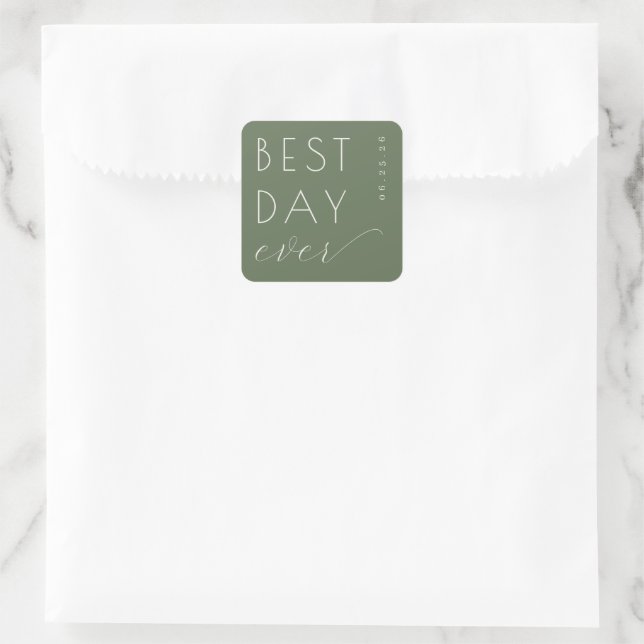 Joyful Olive Green Typographic Wedding Sticker (Bag)