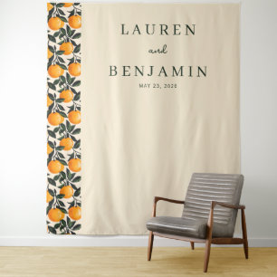 Joyful Orange Fruit and Leaf Tapestry