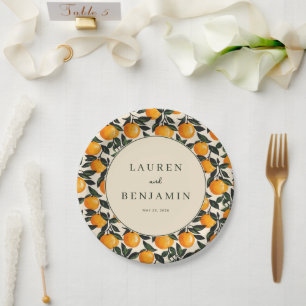 Joyful Orange Illustrative Citrus Motive Paper Plate