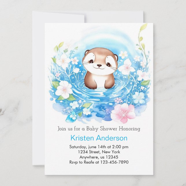 Joyful Otter's Watercolor Boy Baby Shower Invitation (Front)