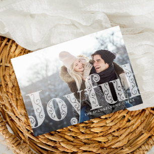 Joyful Overlay Coral Photo Christmas Holiday Card