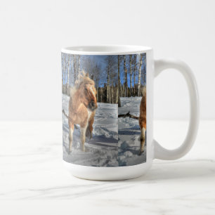 Joyful Palomino Pinto Horse and Snow Coffee Mug