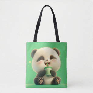 Joyful Panda Sipping Tea Tote Bag