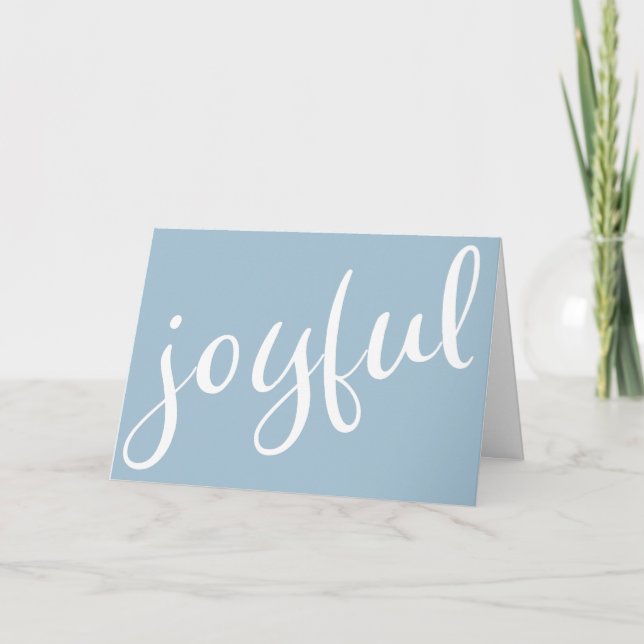 Joyful Pastel Blue Script Christmas Holiday Card (Front)
