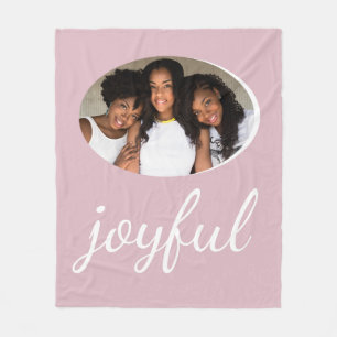Joyful Pastel Pink Script Christmas Holiday Photo Fleece Blanket