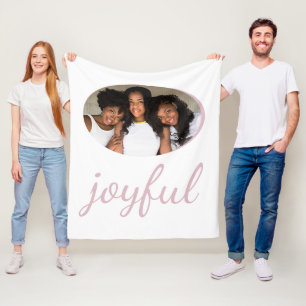 Joyful Pastel Pink Script Christmas Holiday Photo Fleece Blanket