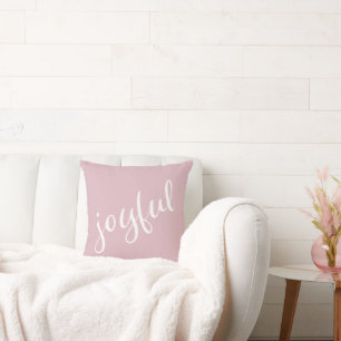 Joyful Pastel Pink Script Christmas Holiday Throw Pillow
