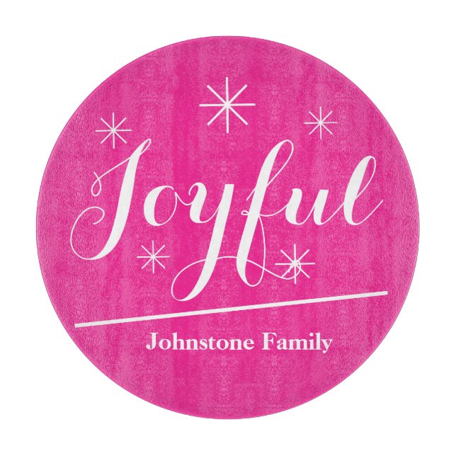  Joyful Personalized Family Name Modern Chic Pink  Cutting Board (Front)