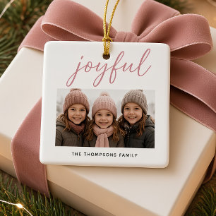 Joyful Personalized Family Photo Christmas Ceramic Ornament
