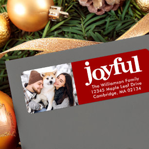 Joyful Photo Bold Typography Modern Red Christmas