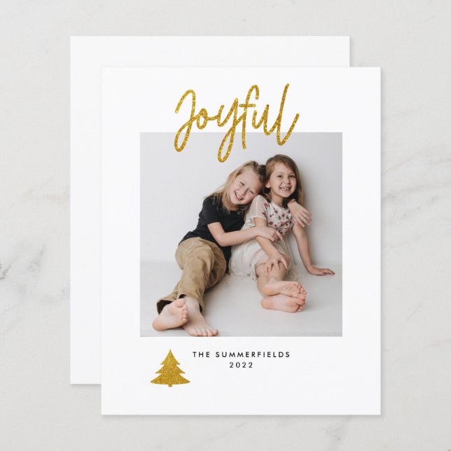 Joyful Photo Christmas Holiday Glitter Card (Front/Back)