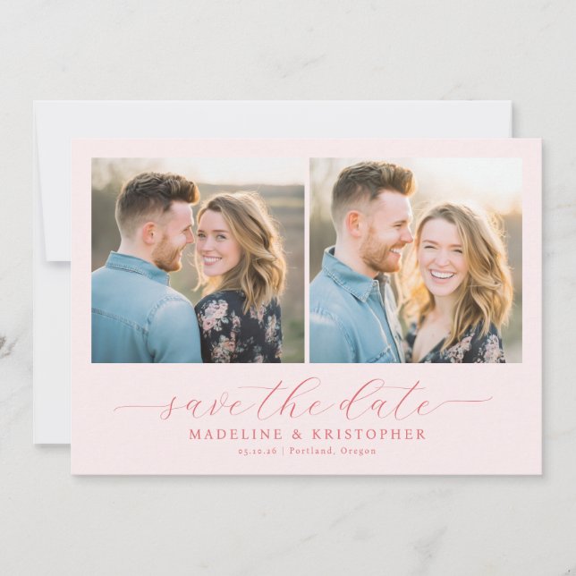 Joyful Pink Romantic Photo Collage Save The Date (Front)