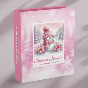 Joyful Pink Snowman Winter Forest Christmas Memory Binder