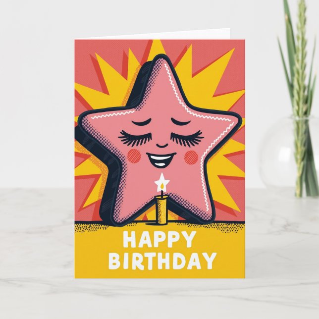 Joyful Pink Star Birthday Card (Front)