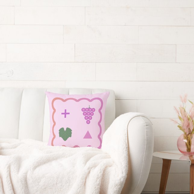 Joyful Pink with Faith Fruit (Grape) and Cross Throw Pillow (Couch)