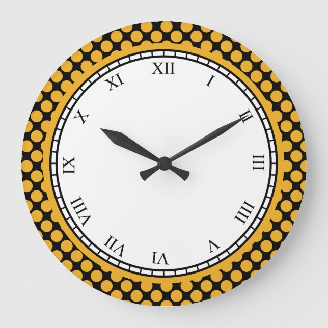 Joyful Polka Dot Roman Digits Yellow on any Colour Large Clock (Front)