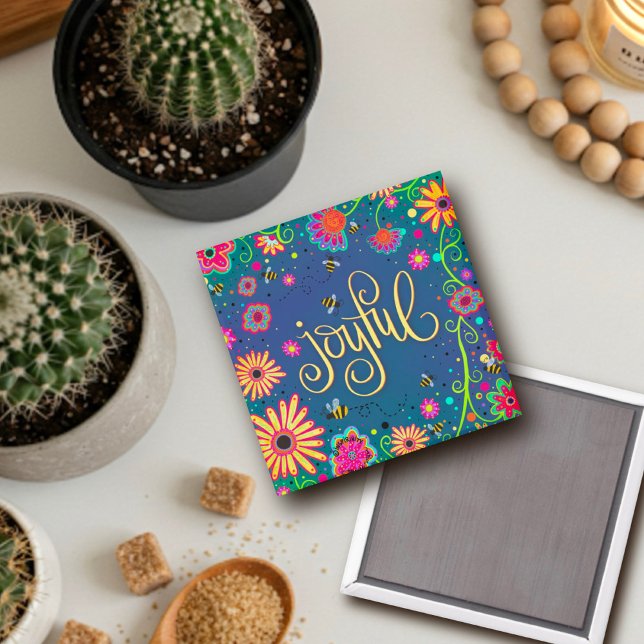 Joyful Pretty Colourful Floral Bees Inspirivity Magnet (Creator Uploaded)