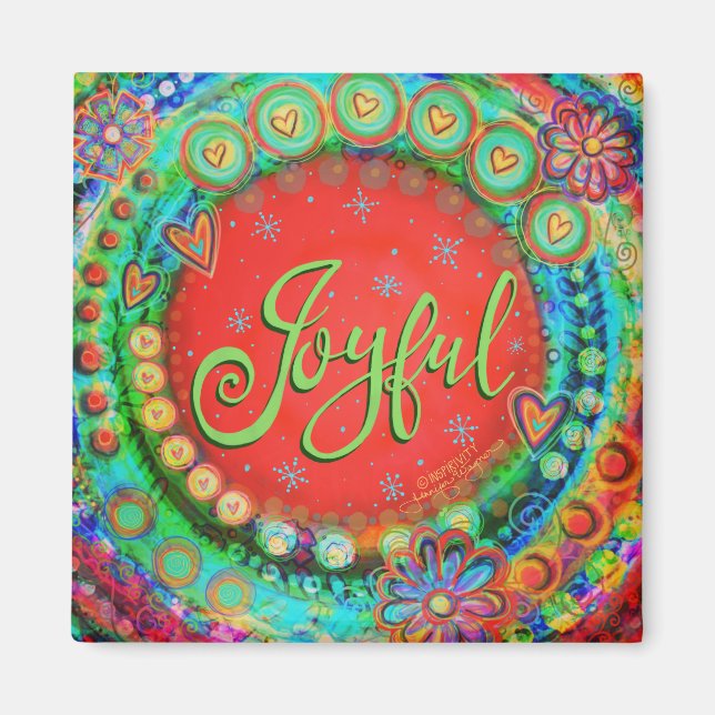 Joyful Pretty Colourful Fun Flowers Inspirivity Magnet (Front)