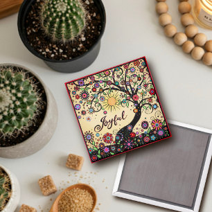 Joyful Pretty Tree Colourful Floral Inspirivity Magnet