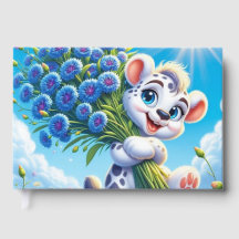 Joyful Puppy with Cornflowers in a Sunny Field