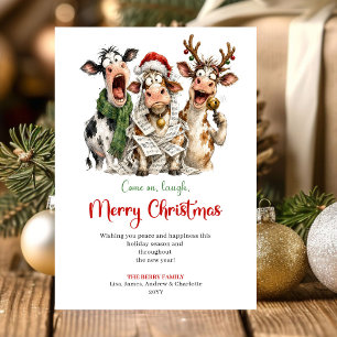 Joyful Quirky Cows Minimalist Christmas Greeting  Holiday Card