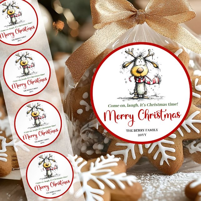 Joyful quirky reindeer sticker cartoon holiday tag (Joyful quirky reindeer sticker cartoon holiday tag

)