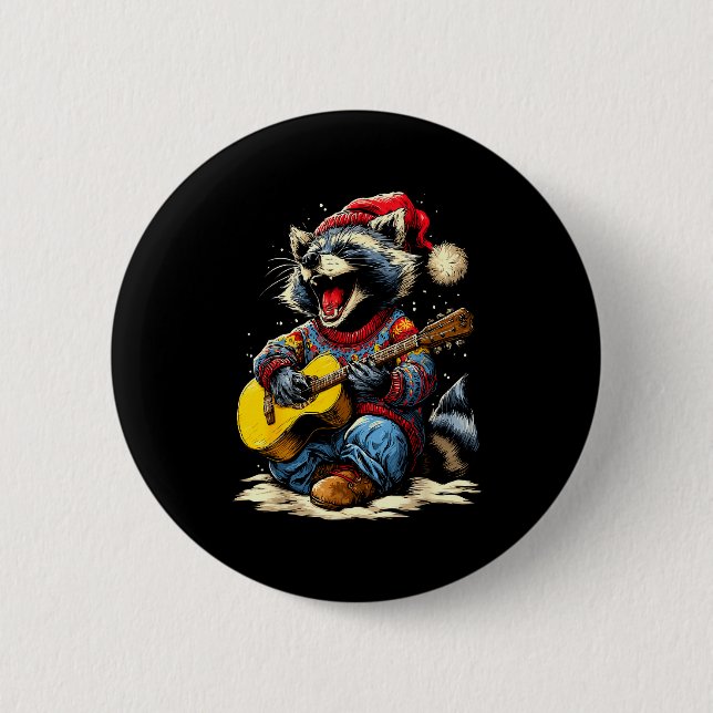 Joyful Raccoon Playing Guitar Animal Guitarist Chr 2 Inch Round Button (Front)
