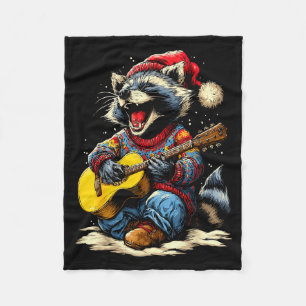 Joyful Raccoon Playing Guitar Animal Guitarist Chr Fleece Blanket