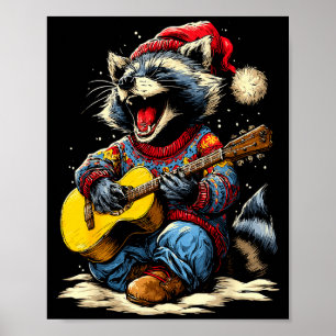 Joyful Raccoon Playing Guitar Animal Guitarist Chr Poster