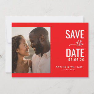 Joyful Red Contemporary Photo Save The Date