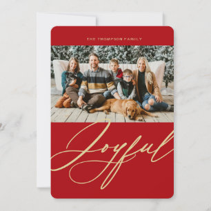 Joyful Red Elegant Script Photo Christmas Holiday Card