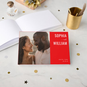 Joyful Red Minimalist Photo Guest Book