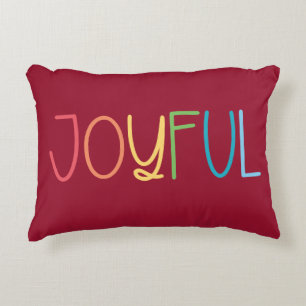 Joyful Red Multi Color Bright Rainbow Christmas Accent Pillow