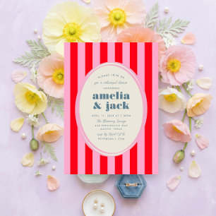 Joyful Red Pink Striped Wedding Rehearsal Dinner Invitation