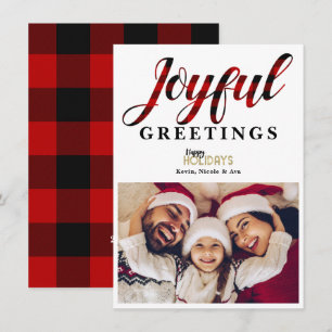 JOYFUL Red Plaid Holiday Salutations Carte photo