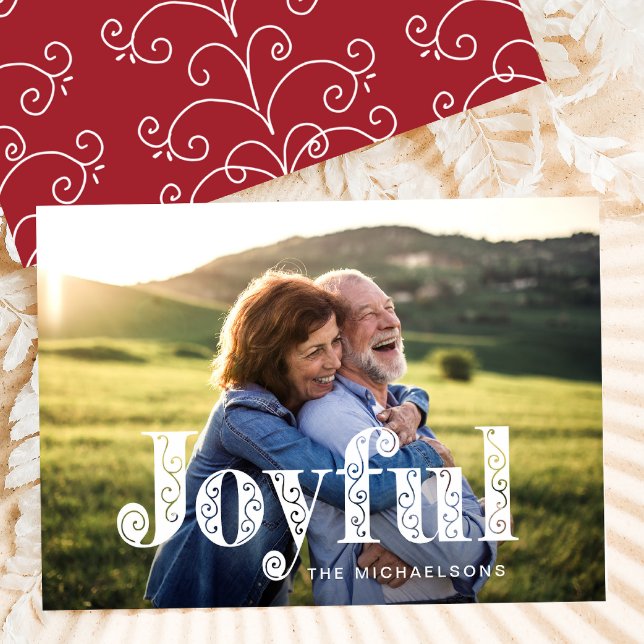 Joyful Red Swirls Photo Christmas Holiday Card (Creator Uploaded)