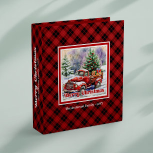 Joyful red truck Christmas scene rustic tartan  Binder