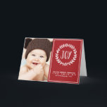 Joyful Red & White Holiday Birth Announcement<br><div class="desc">A cute holiday photo card for baby's first Christmas. This festive red and white birth announcement features a pretty white wreath with the word "Joy" written inside in fun lettering. Below, customize the text to include your baby's name, birth details, and your family signature. On the left, add your favourite...</div>